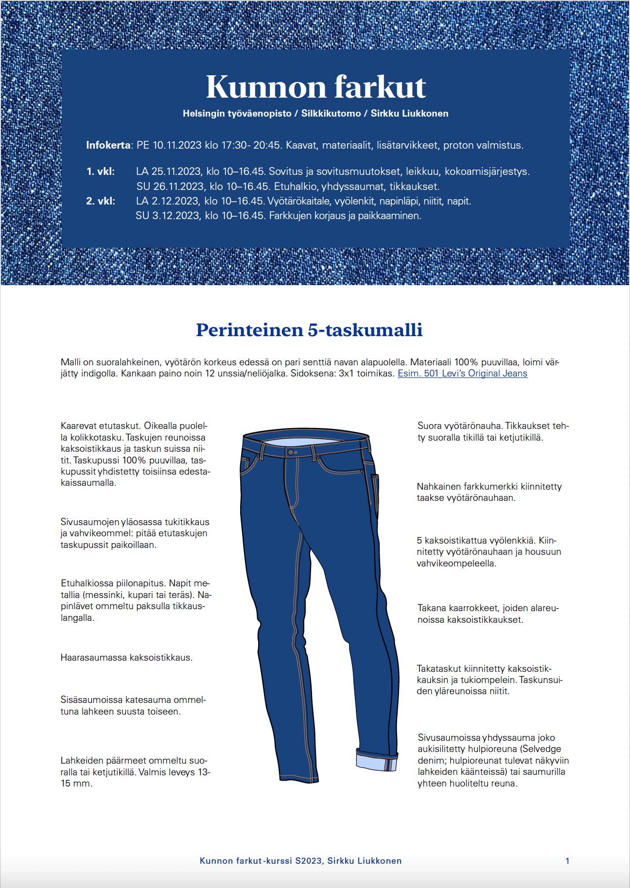 The first page of the course handouts