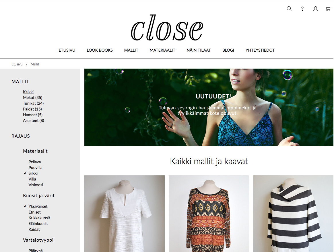 The sub page of Close website