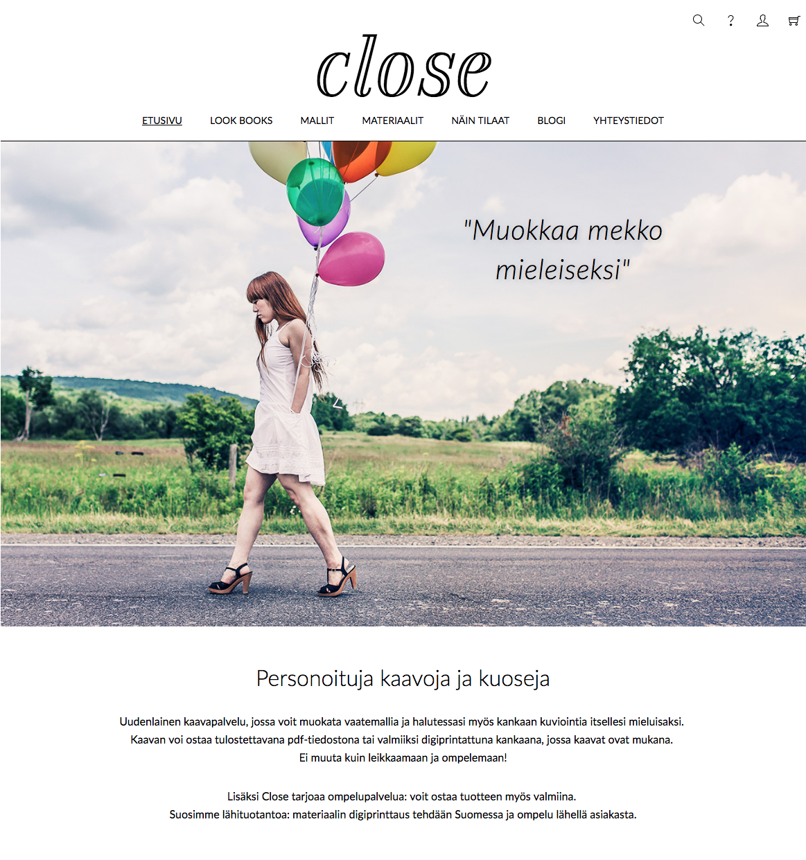 The front page of Close website