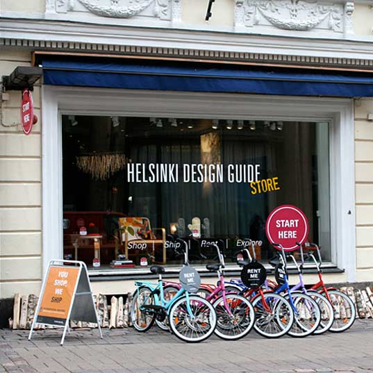 The facade of Helsinki Design Guide store in Helsinki.