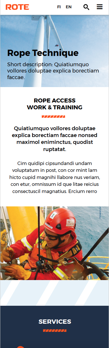 Visual design for Rote website, small screen.